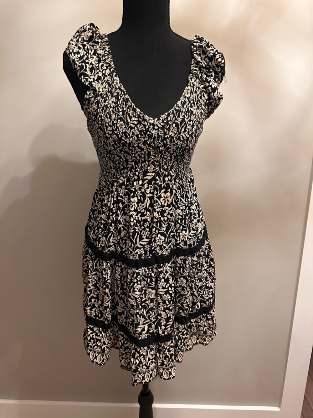 Angie Floral V-Neck Ruffle Sleeve Dress